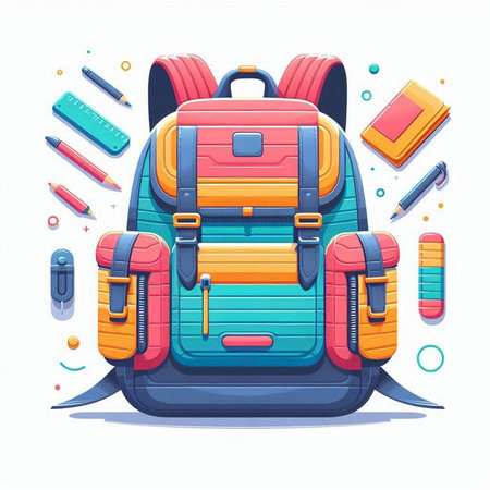 Backpack with school supplies. Back to school concept. Vector illustration