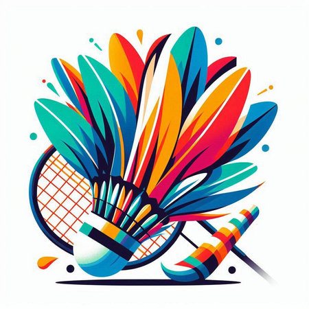 Badminton racket and shuttlecock. Colorful vector illustration.のイラスト素材