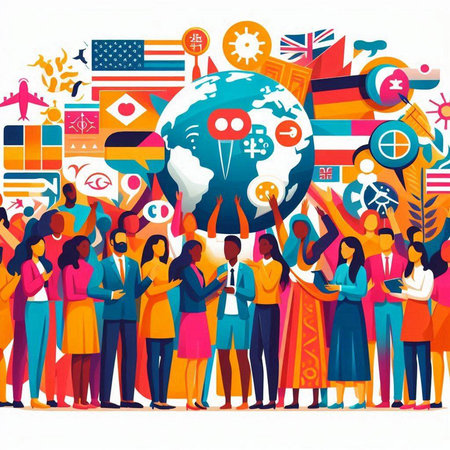 People of different nationalities around the world. Vector illustration in flat style