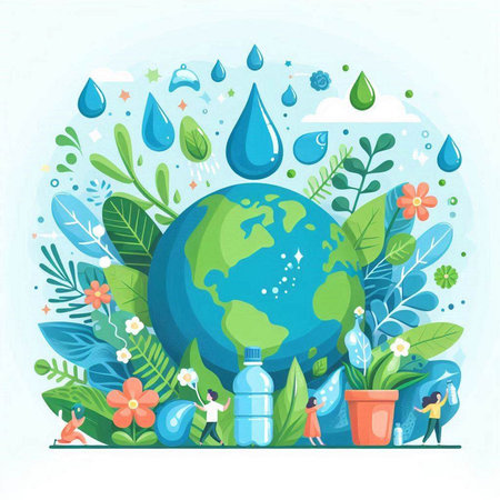 Save the planet, save water concept. Flat style vector illustration.