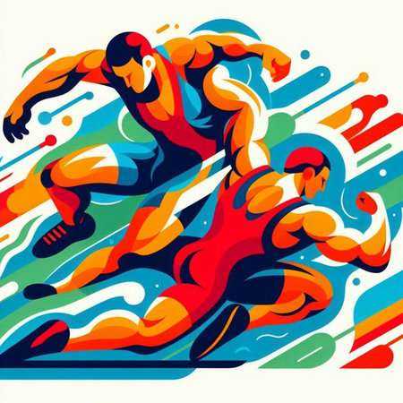 Athletic man running on a colorful background. Vector illustration.