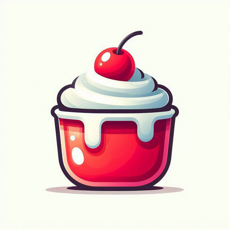 Cupcake with cream and cherry. Vector illustration in cartoon styleのイラスト素材