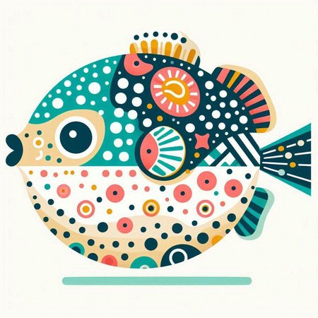Puffer fish. Colorful vector illustration in flat style. Isolated on white background.