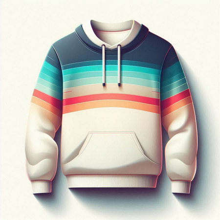 Fashionable sweatshirt with a hoodie in the colors of the rainbow