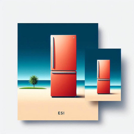 Refrigerator. Refrigerator on the beach. Vector illustration
