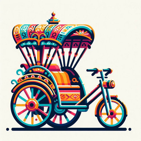 Tuk-tuk, traditional rickshaw in India. Vector illustration.