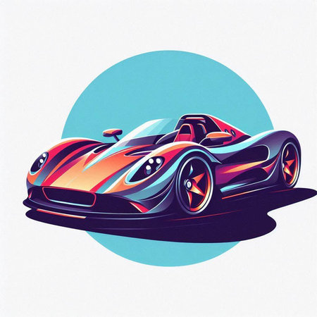 Hand drawn vector illustration of a sport car. Colorful background.