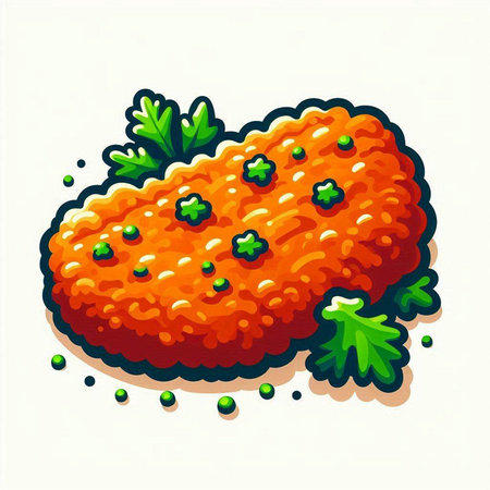 Illustration of a cutlet with parsley on a white background