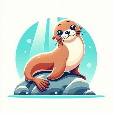 Cute seal on the rock. Vector illustration. Cartoon style.のイラスト素材