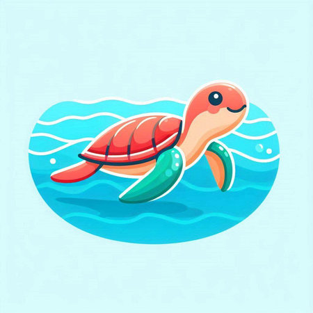 Sea turtle swimming in the water. Vector illustration in cartoon style.のイラスト素材
