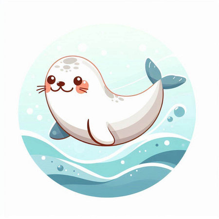 Cute seal in the sea. Vector illustration on white background.のイラスト素材