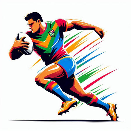 Rugby player with the ball in action. Vector illustration.のイラスト素材
