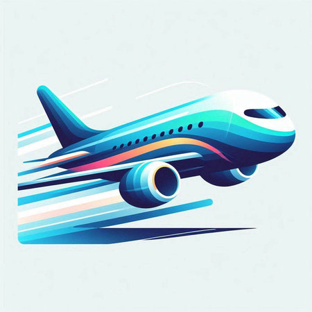 Airplane flying in the blue sky. Vector illustration design element.