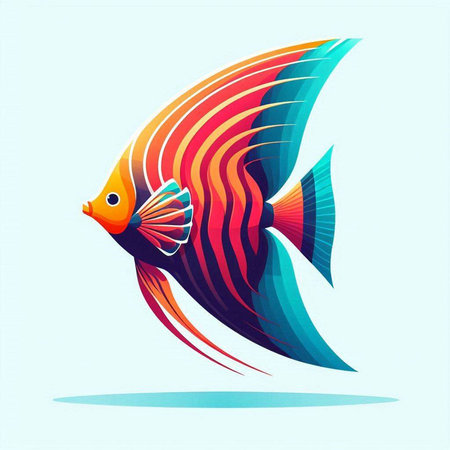 Vector illustration of a red and blue fish on a blue background.