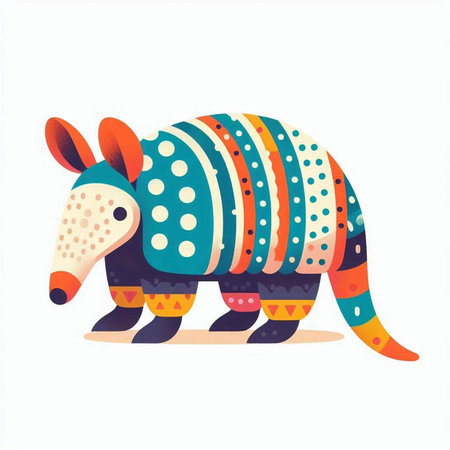 Cute colorful hand drawn doodle cartoon armadillo.のイラスト素材