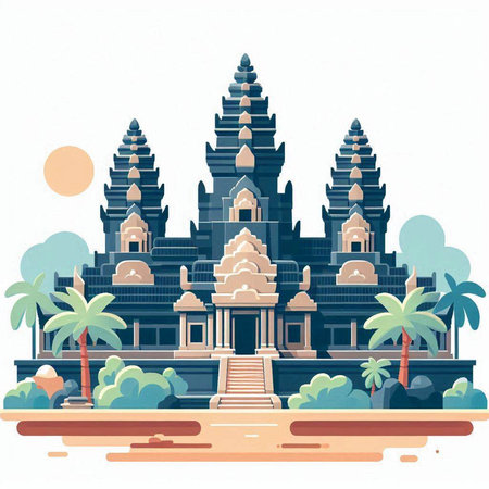 Angkor Wat, Siem Reap, Cambodia. Vector illustrationのイラスト素材