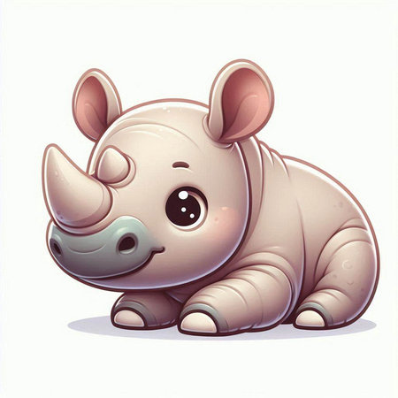 Cute cartoon rhinoceros on white background. Vector illustration.のイラスト素材
