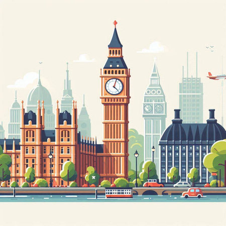 Big Ben and Houses of Parliament in London, United Kingdom. Vector illustration
