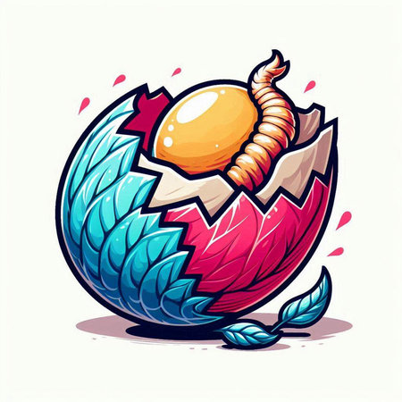 Illustration of an egg with a worm inside. Vector illustration.