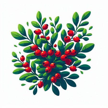 Christmas wreath of red berries and green leaves. Vector illustration.