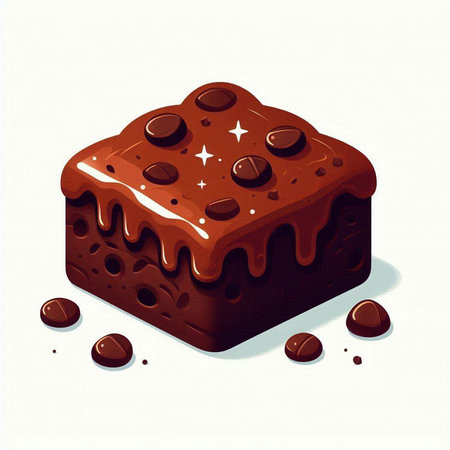 Chocolate cake with chocolate chips on a white background. Vector illustration.