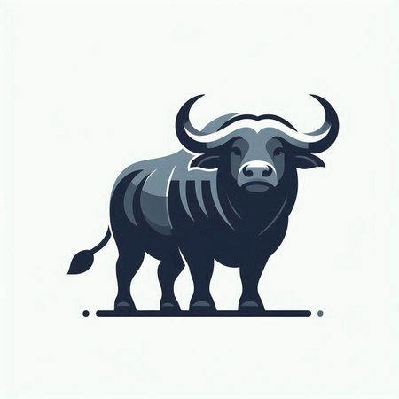 Vector illustration of a buffalo on a white background. Wild animal.