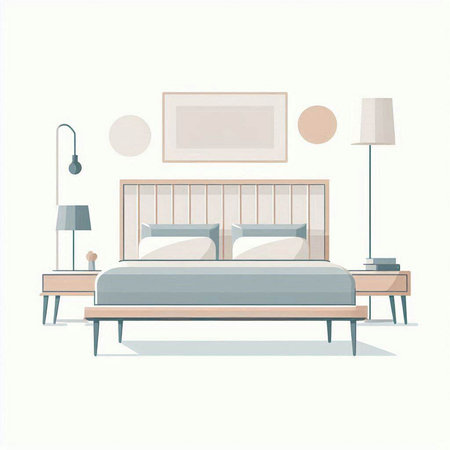 Bedroom interior. Vector illustration in flat style. Interior design.