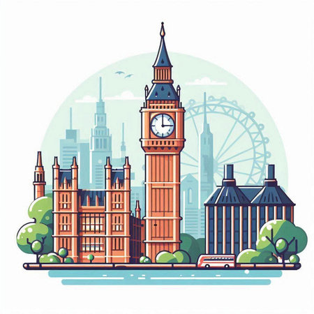 Big Ben, London, United Kingdom. Vector illustration in flat style