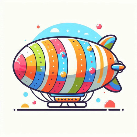 Colorful cartoon airship icon on white background. Vector illustration.