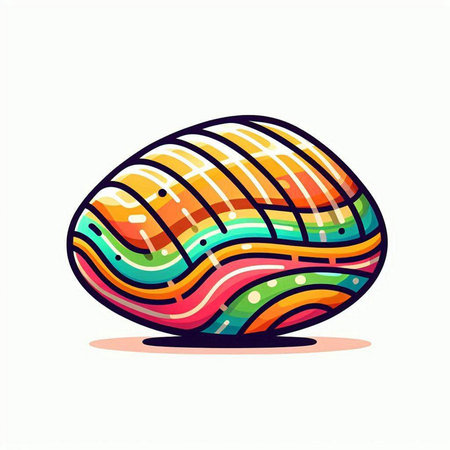 Colorful striped seashell isolated on white background. Vector illustration.
