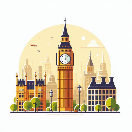 Big Ben and Houses of Parliament in London, UK. Vector illustration