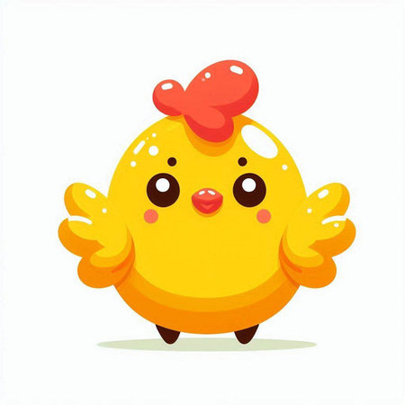 Cute cartoon chicken isolated on white background. Vector illustration of a funny yellow chicken.のイラスト素材