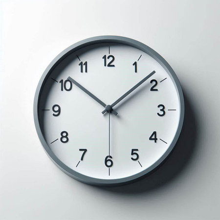 Clock face on a white wall. 3d render. Time concept