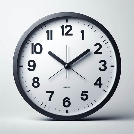 Black wall clock on white background. 3d render. Time concept