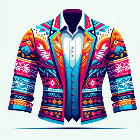 Colorful vector illustration of a male jacket with ethnic ornamentsのイラスト素材