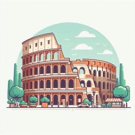 Colosseum in Rome, Italy. Vintage vector illustration.のイラスト素材