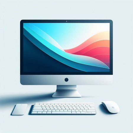 Computer screen with blue and red gradient. 3D illustration. Technology concept