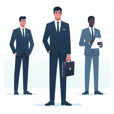 Businessmen standing with briefcase. Vector illustration in flat style.のイラスト素材