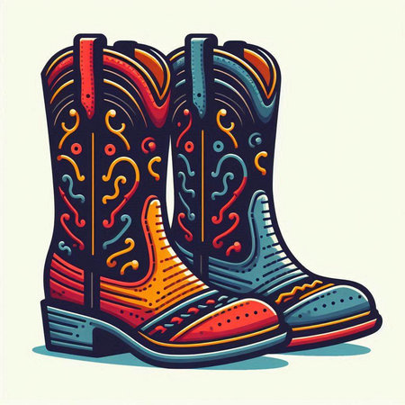 Illustration of a cowboy boot on a white background in retro styleのイラスト素材