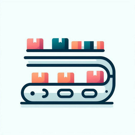 Conveyor belt with boxes. Vector illustration in flat style.