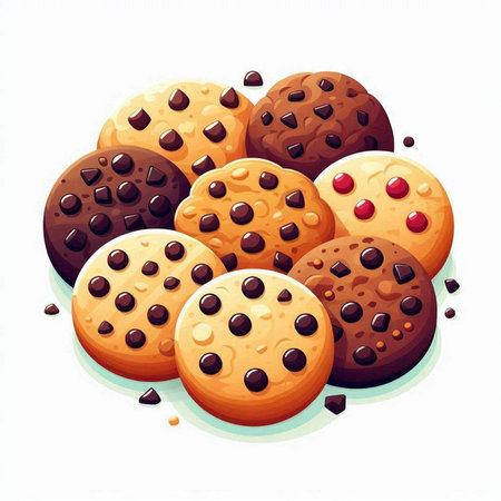 Chocolate cookies with chocolate chips on white background. Vector illustration.
