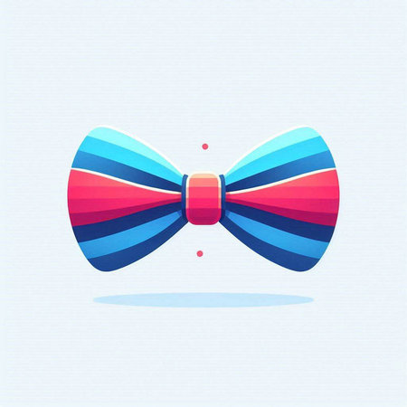 Vector illustration of colorful bow tie isolated on light blue background. Flat style design.のイラスト素材