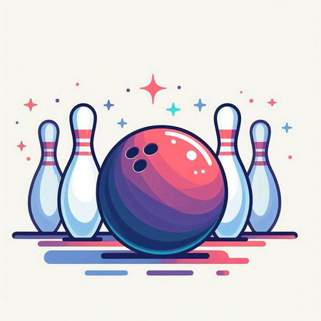 Vector illustration of bowling ball and skittles on white background.のイラスト素材
