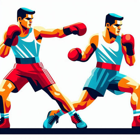 Boxing competition. Two boxers in boxing gloves. Vector illustration.のイラスト素材
