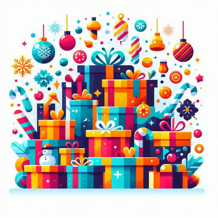 Christmas and New Year holiday background with gift boxes. Vector illustration.のイラスト素材