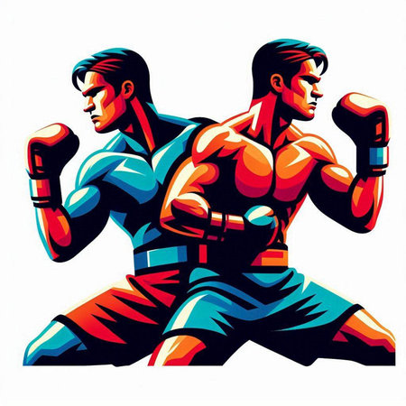 Boxing men, isolated on a white background. Vector illustration.のイラスト素材