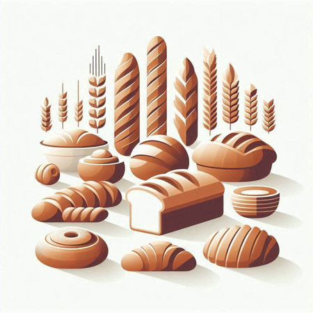 Bread and bakery products, vector illustration. 3d background.のイラスト素材