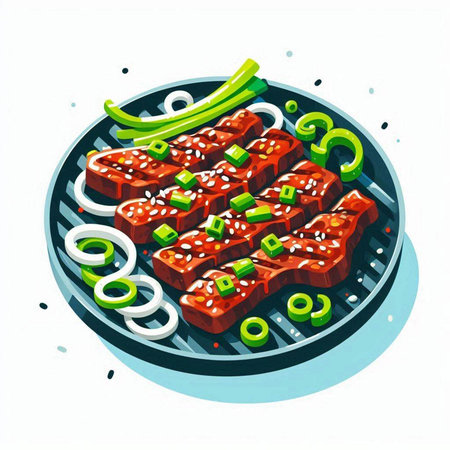 Illustration of a Grilled Beef Steak with Sesame Seedsのイラスト素材