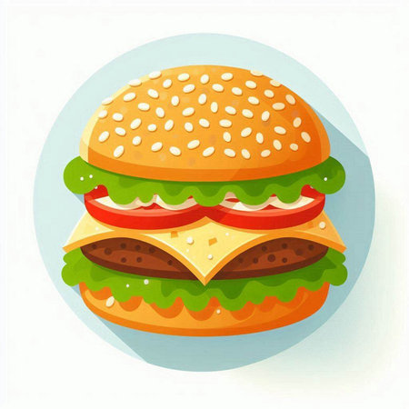 Vector illustration of a hamburger on a white background. Fast food.のイラスト素材
