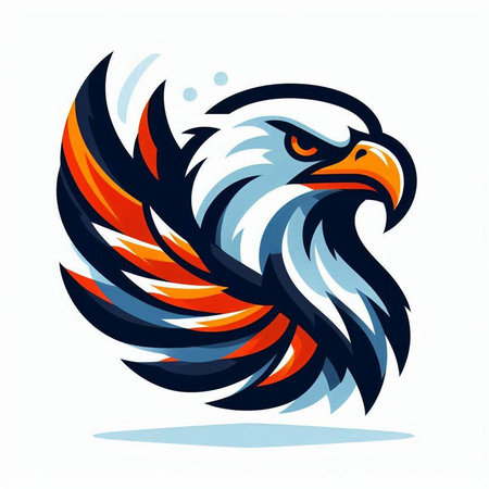 Eagle head with colorful wings. Vector illustration isolated on white background.